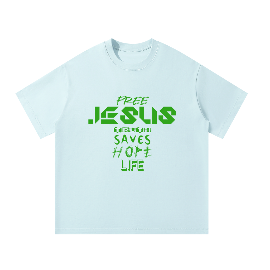 Jesus Sky Blue Oversized Tee by Psalm24, heavyweight Christian streetwear — product image 1