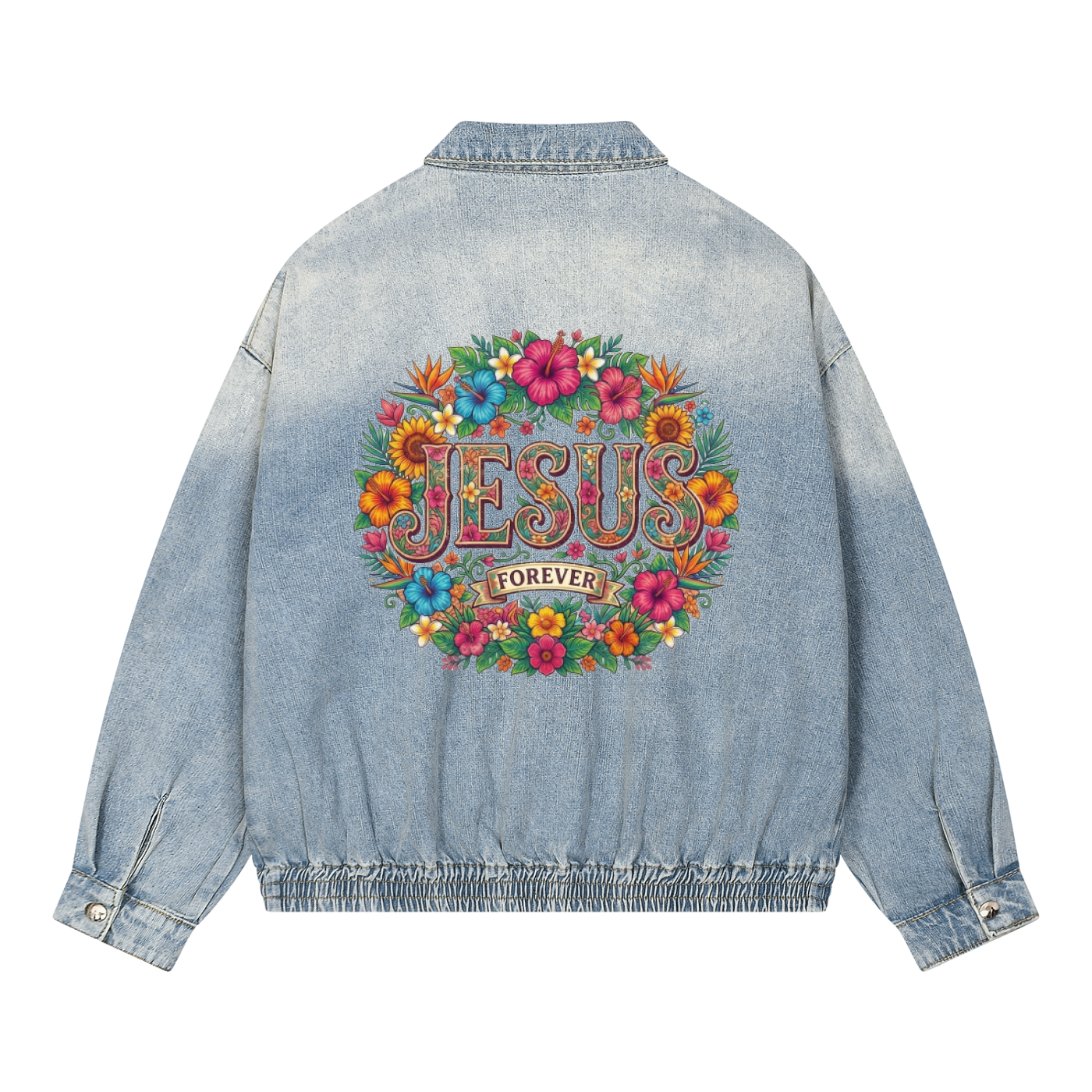 Jesus Forever Vintage Wash Full-Zip Denim Jacket by Psalm24 — product image 1