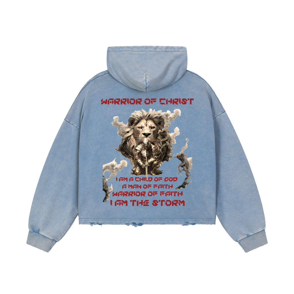 Warrior of Christ Frayed-Hem Hoodie by Psalm24, Christian streetwear hoodie — product image 1