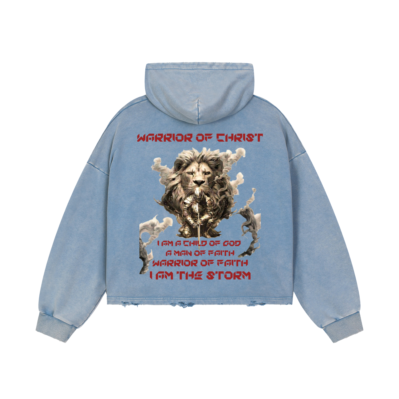 Warrior of Christ Frayed-Hem Hoodie by Psalm24, Christian streetwear hoodie — product image 1